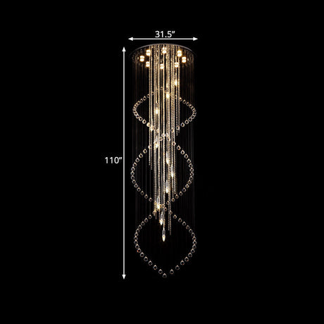 Minimalist Crystal Stair Cluster Pendant Lamp | Silver Led Suspension Light