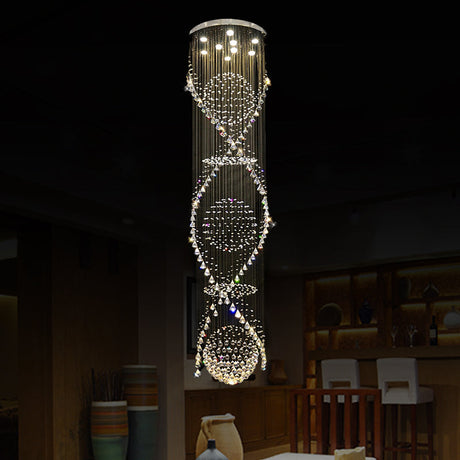 Modern Crystal Led Waterfall Pendant Lamp With 9 Bulbs For Living Room Silver