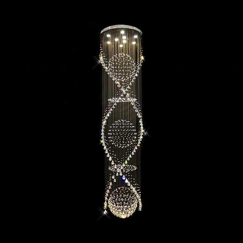Modern Crystal Led Waterfall Pendant Lamp With 9 Bulbs For Living Room