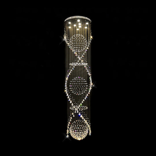 Modern Crystal Led Waterfall Pendant Lamp With 9 Bulbs For Living Room