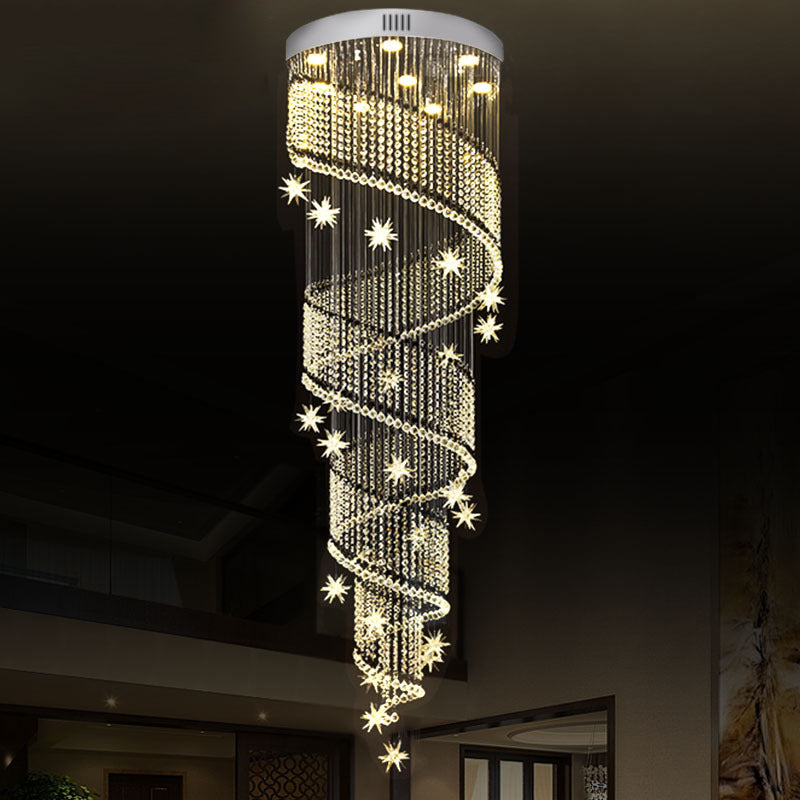 Sleek Led Crystal Pendant Light With 9 Heads In Modernist Spiral Design - Silver Finish