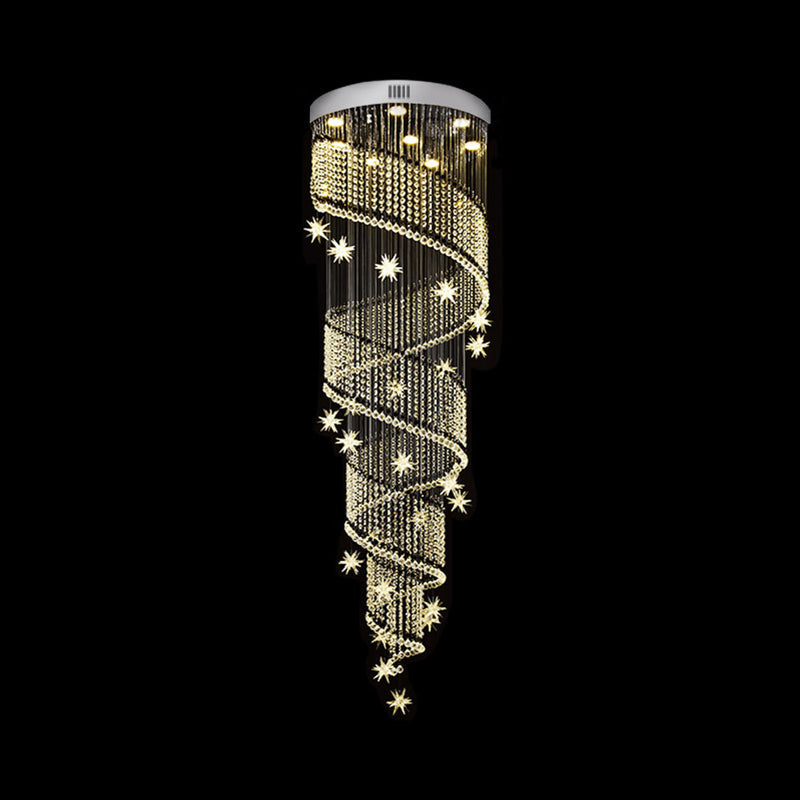 Modern Silver Led Cluster Pendant Light With Spiral Crystal Suspended Fixture- 9 Heads