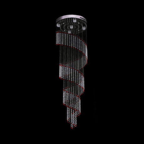 Modern Spiral Cascades Hanging Lamp - 5 Bulbs Silver Clear And Red Crystal Led Multi Light Pendant