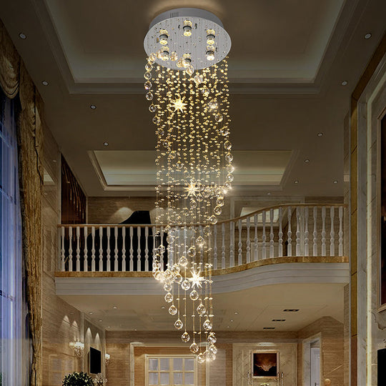 Modern Crystal Silver Led Pendant Waterfall Light With 6 Heads