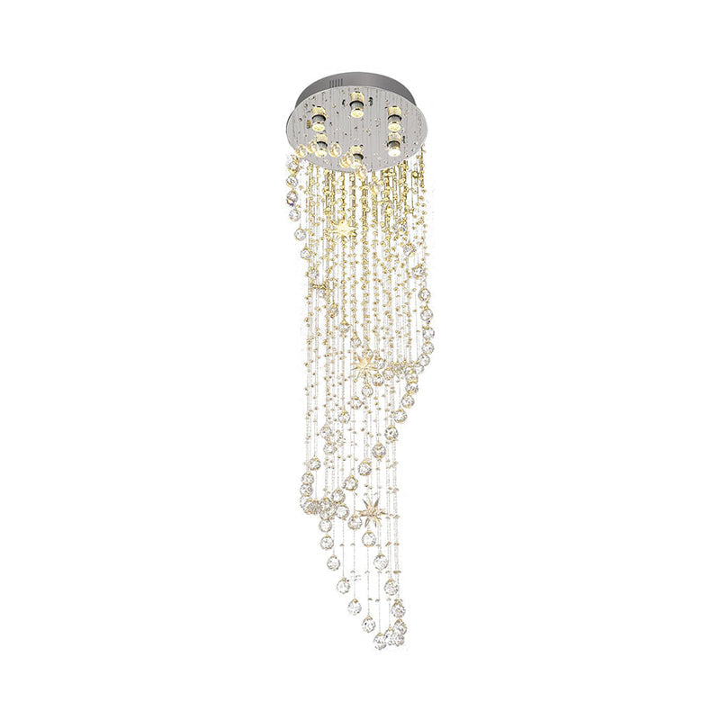 Modern Crystal Silver Waterfall Pendant Light With Led 6 Head Ceiling Suspension Lamp