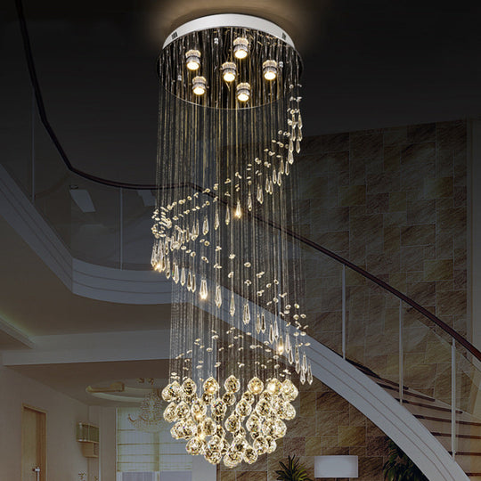 Modern Silver Led Cluster Pendant Light With Twirl Crystal - 6-Light Hanging Ceiling Lamp