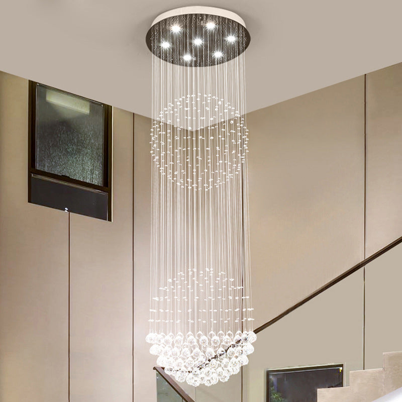 Modern Cascades Led Pendant Lamp - 7 Heads White Crystal Multiple Hanging Lights Ideal For Stairs