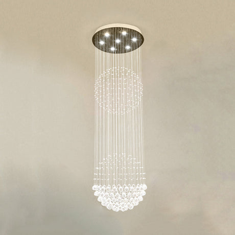 Modern Cascades Led Pendant Lamp - 7 Heads White Crystal Multiple Hanging Lights Ideal For Stairs