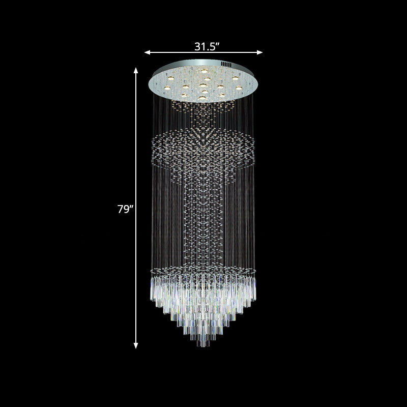 Contemporary Silver Crystal Led Cluster Pendant Light - 13-Head Orbs And Rods Hanging Design