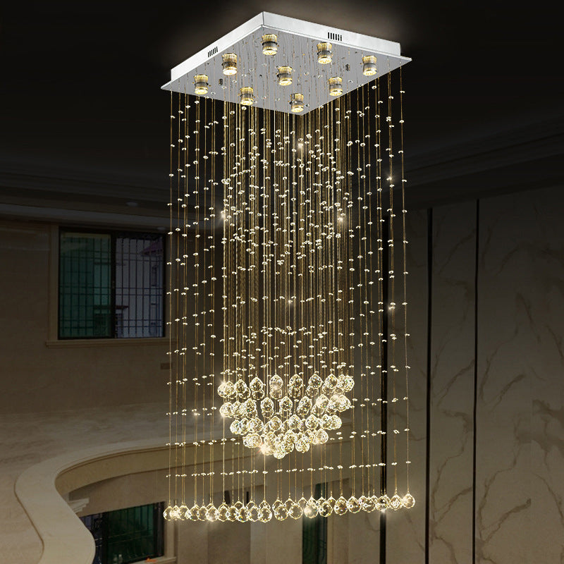 Crystal Led Waterfall Pendant Light With 9 Bulbs In Modern Silver Design