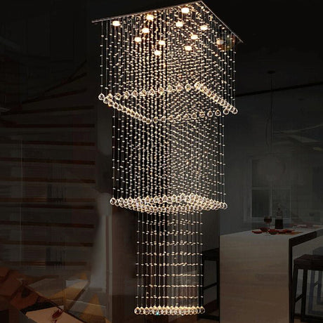 Modern Crystal Square 13-Head Led Pendant Light Fixture - Silver