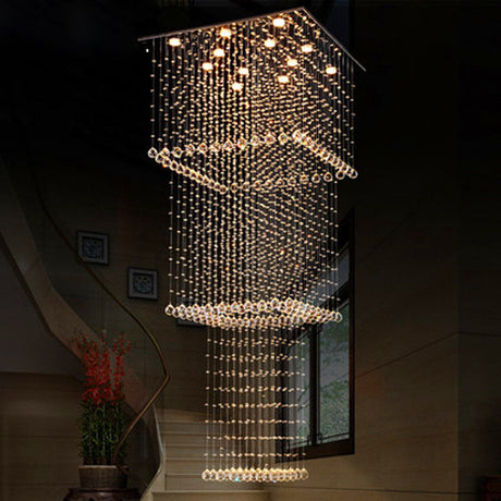 Modern Crystal Square 13-Head Led Pendant Light Fixture - Silver