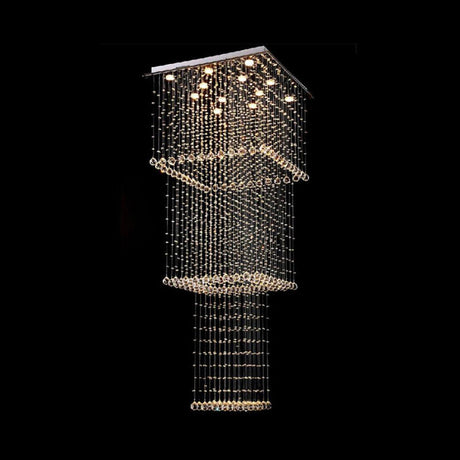 Modern Crystal Square 13-Head Led Pendant Light Fixture - Silver