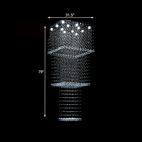 Modern Crystal Square 13-Head Led Pendant Light Fixture - Silver