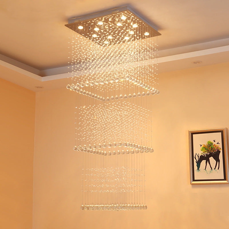 Minimalist Crystal Square Pendant Light With 13 Led Bulbs - Silver