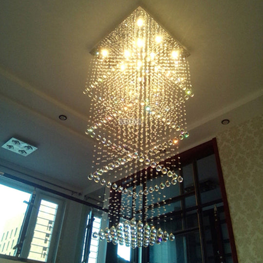 Minimalist Crystal Square Pendant Light With 13 Led Bulbs - Silver