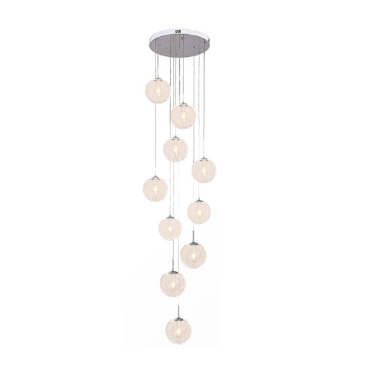 Modern Global Clear Glass Led Pendant Light With 10 Heads For Stairs In White