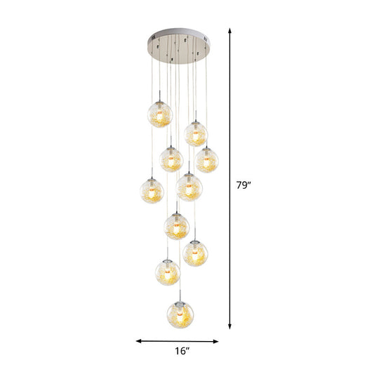 Modern 10-Head Multi-Light Pendant With Clear Glass Sphere Shade - Silver
