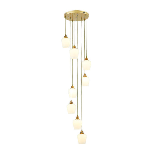 Modern 8-Light Tulip Shade Pendant Chandelier With White Glass