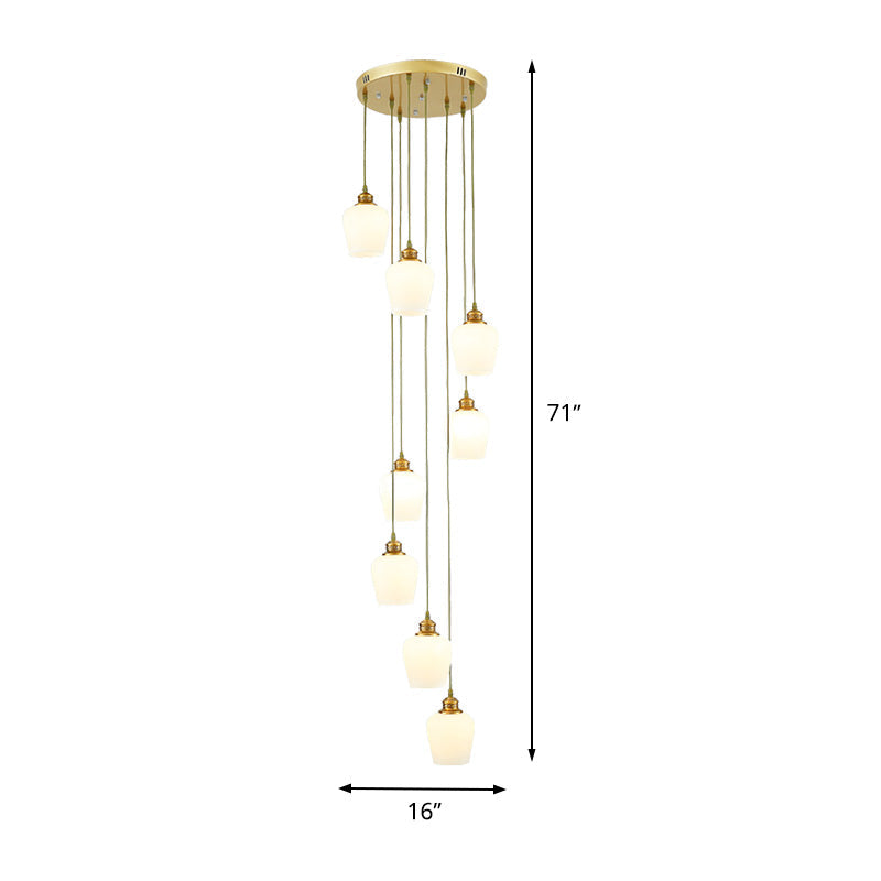 Modern 8-Light Tulip Shade Pendant Chandelier With White Glass
