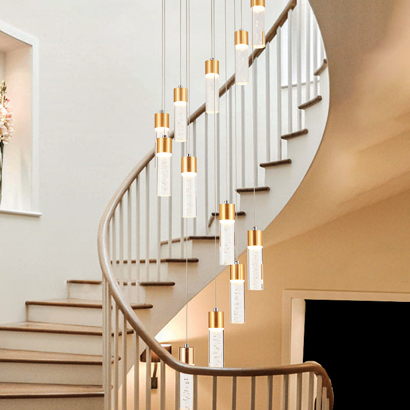 Modernist Gold/Silver Spiral Tube Pendant Lighting - 12 Heads Acrylic Multiple Hanging Lamp For