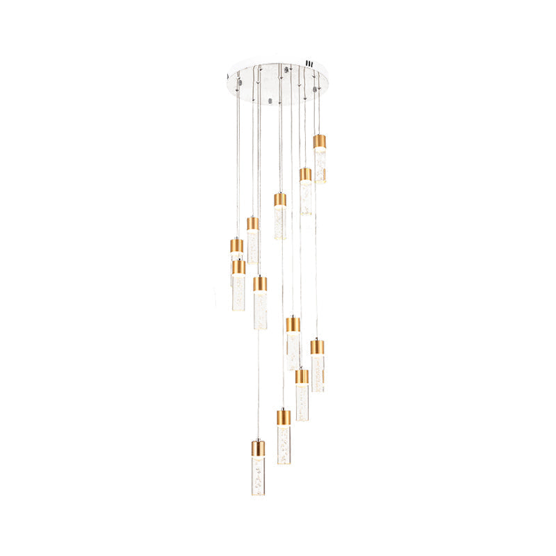 Modernist Gold/Silver Tube Stair Pendant Light With Spiral Design - 12 Heads