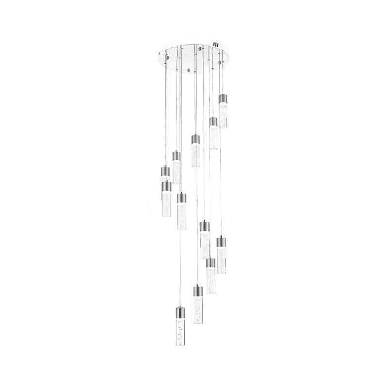 Modernist Gold/Silver Spiral Tube Pendant Lighting - 12 Heads Acrylic Multiple Hanging Lamp For