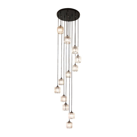 Contemporary Black Cylinder Crystal Pendant With 12 Lights - Perfect For Living Room Lighting