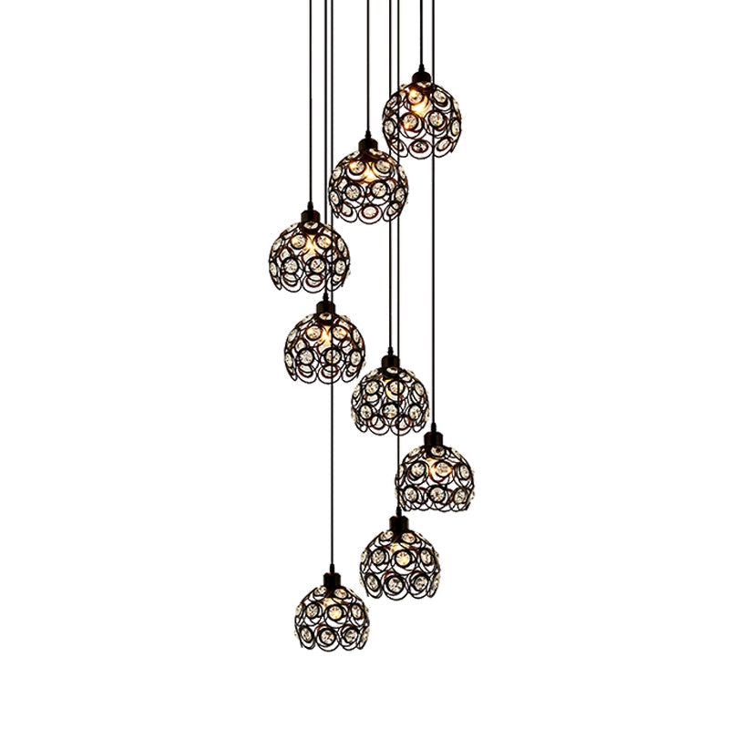 Modern Crystal Dome Chandelier - White/Black 8-Bulb Ceiling Light For Living Room