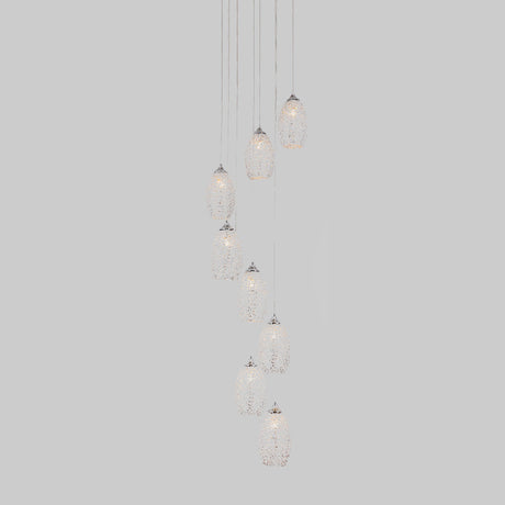 Contemporary Metallic Egg-Shaped Stair Pendant With 8 Bulbs Silver Hanging Lamp