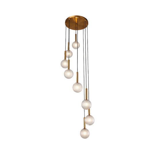 Modern Spiral Pendant Light With 8/9 Bulbs - White/Clear Lattice Glass Cluster Ceiling Fixture