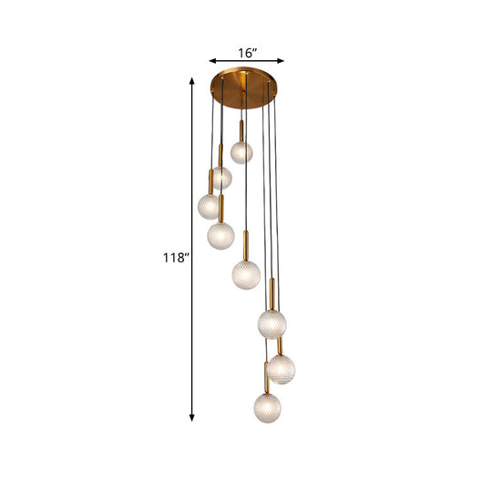 Modern Spiral Pendant Light With 8/9 Bulbs - White/Clear Lattice Glass Cluster Ceiling Fixture