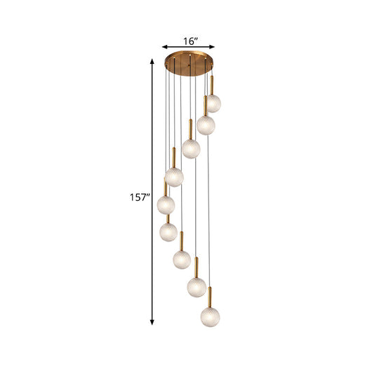 Modern Spiral Pendant Light With 8/9 Bulbs - White/Clear Lattice Glass Cluster Ceiling Fixture