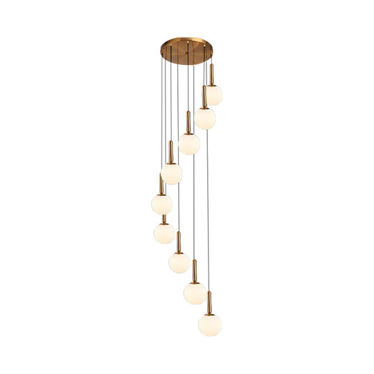 Modern Spiral Pendant Light With 8/9 Bulbs - White/Clear Lattice Glass Cluster Ceiling Fixture 9 /