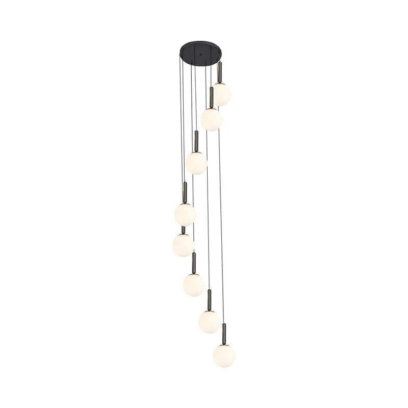 Spiral Multi Light Pendant With Lattice Glass - White/Clear Modern Design 8/9 Heads Black Hanging