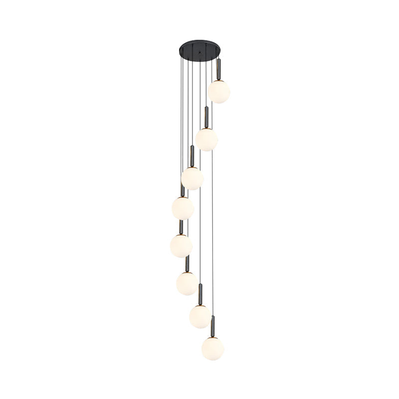 Spiral Multi Light Pendant With Lattice Glass - White/Clear Modern Design 8/9 Heads Black Hanging