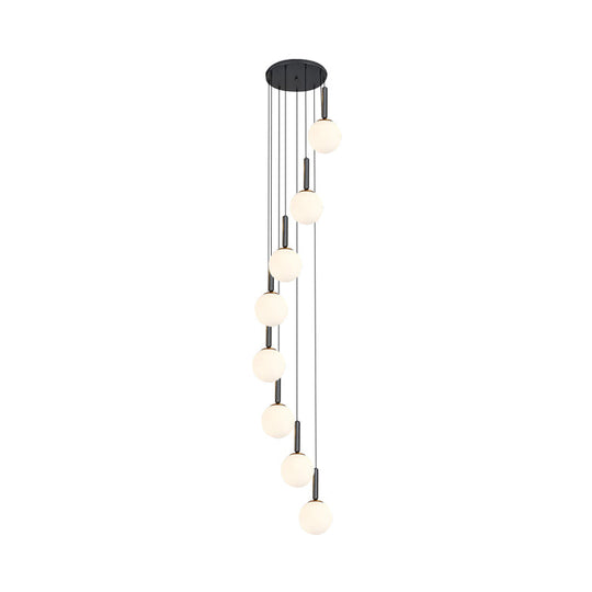 Spiral Multi Light Pendant With Lattice Glass - White/Clear Modern Design 8/9 Heads Black Hanging