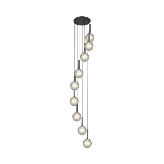 Spiral Multi Light Pendant With Lattice Glass - White/Clear Modern Design 8/9 Heads Black Hanging