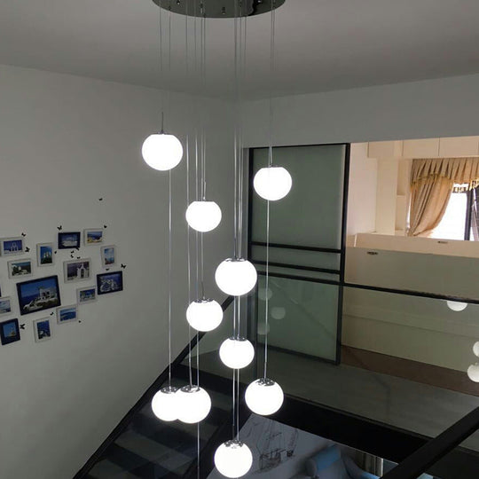 10-Head Silver Pendant Lamp: Contemporary Meteor Shower Cluster With White Glass Shades