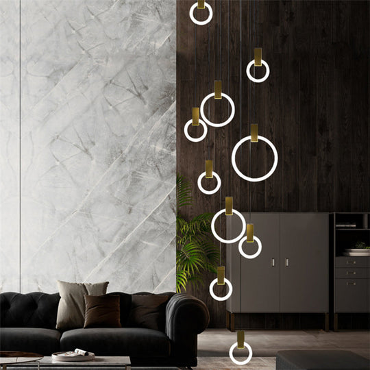 White Acrylic Cluster Pendant Light With 10 Heads - Simple Living Room Ceiling Lamp
