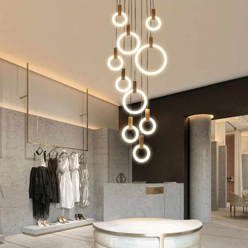 White Acrylic Cluster Pendant Light With 10 Heads - Simple Living Room Ceiling Lamp
