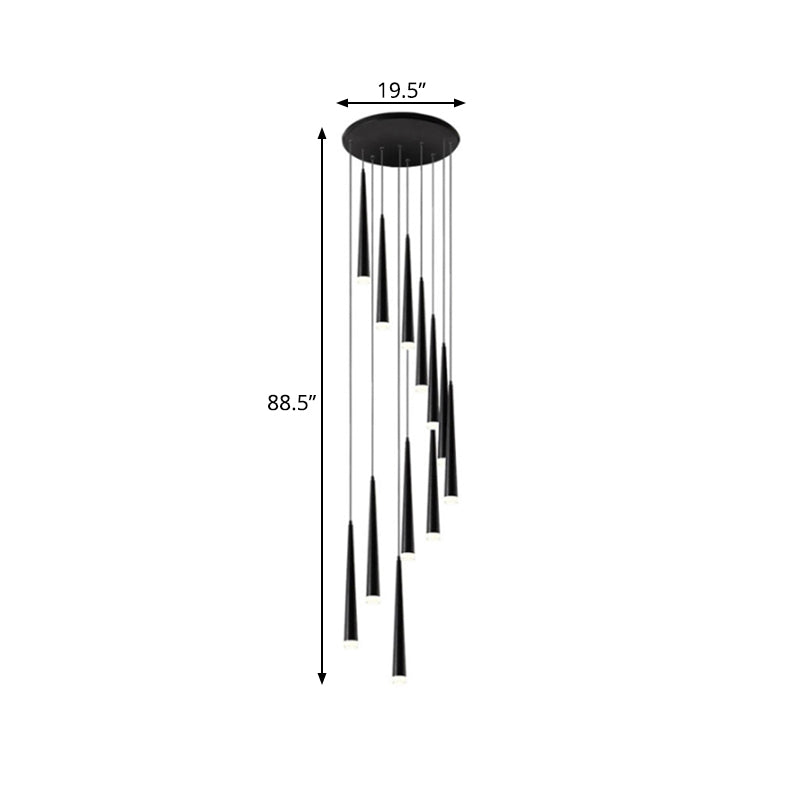 Contemporary Acrylic Black Pendant Lamp With Spiral Design - 9/12/18 Lights Ideal For Stairs
