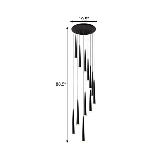 Contemporary Acrylic Black Pendant Lamp With Spiral Design - 9/12/18 Lights Ideal For Stairs