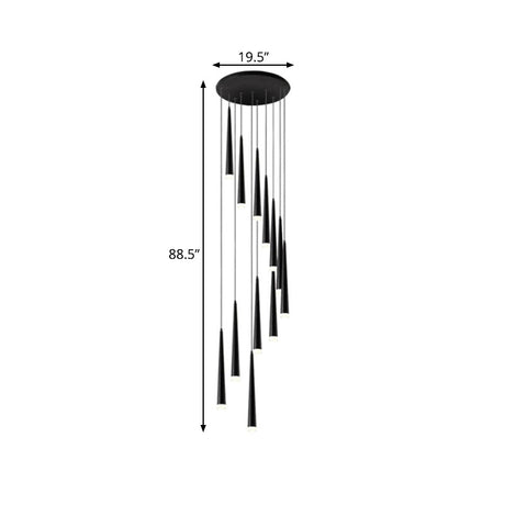 Contemporary Acrylic Black Hanging Lamp: 9/12/18 Lights Multi Light Pendant With Spiral Design For