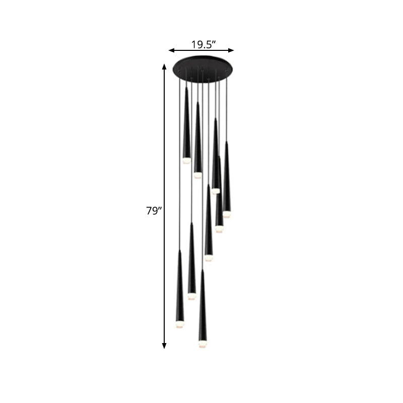 Contemporary Acrylic Black Hanging Lamp: 9/12/18 Lights Multi Light Pendant With Spiral Design For