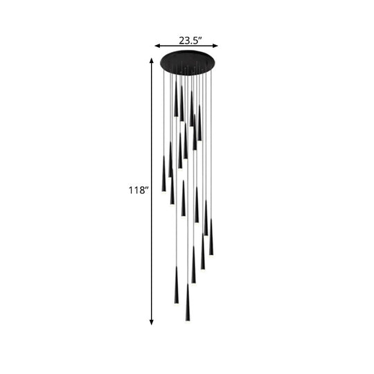 Contemporary Acrylic Black Pendant Lamp With Spiral Design - 9/12/18 Lights Ideal For Stairs
