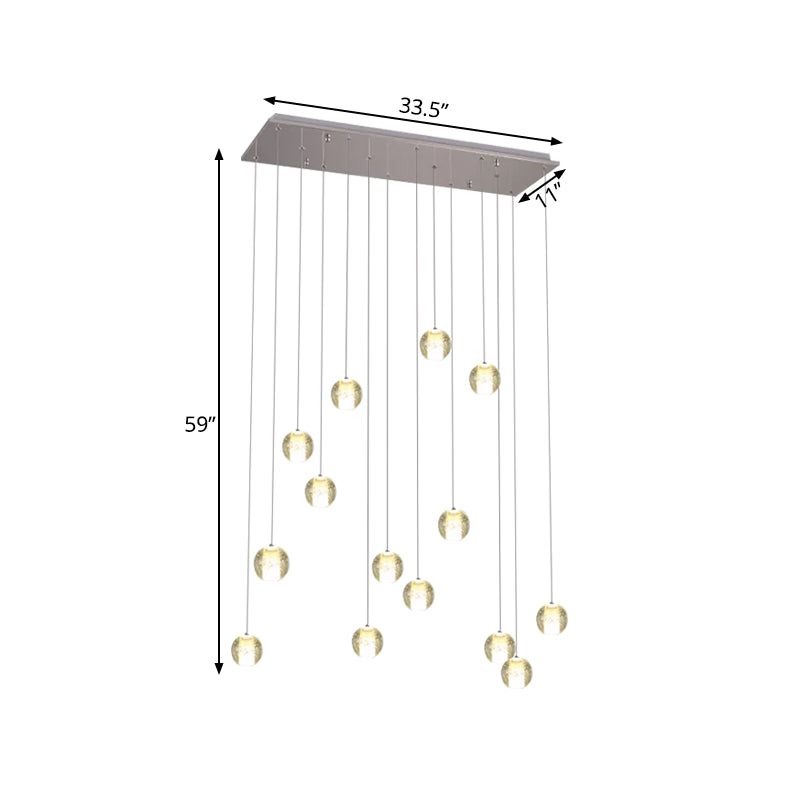 Modern White Crystal Cluster Pendant Light With 14 Bulbs - Meteor Shower Stair Hanging Lamp