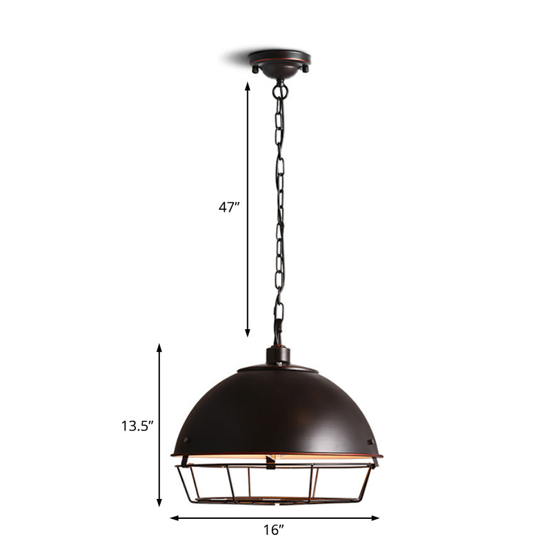 Vintage Dome Pendant Lamp - Iron Hanging Light Fixture For Dining Room In Black/Aged Silver
