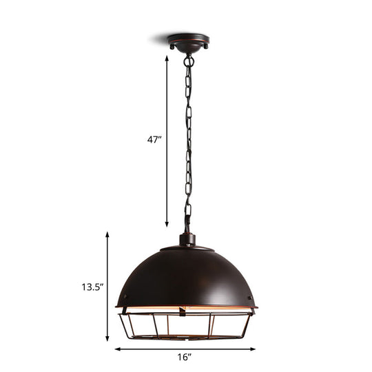 Vintage Dome Pendant Lamp - Iron Hanging Light Fixture For Dining Room In Black/Aged Silver