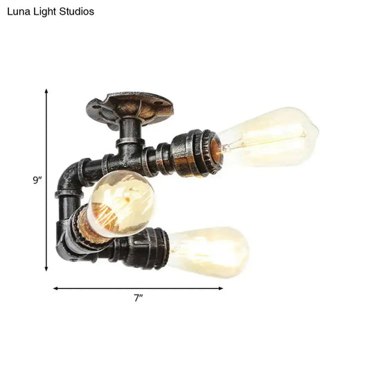 Vintage Water Pipe Metal Semi Flush Mount Ceiling Light Fixture - Antique Brass/Silver/Bronze 3/4
